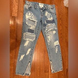 One Teaspoon Distressed Blue Skinny Jeans